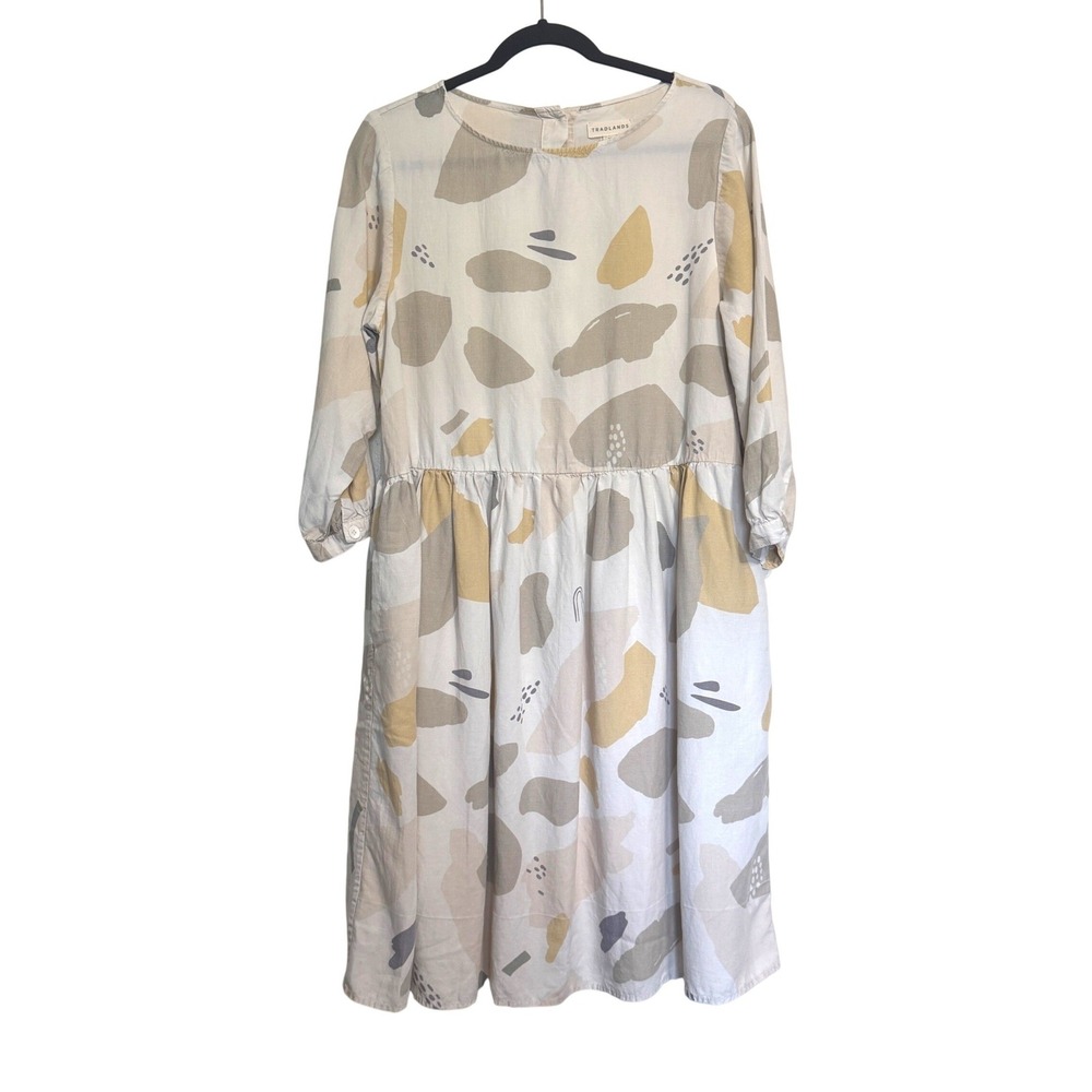 Tradlands Nova Caroline Print Linen Blend Midi Dress Neutral Earth Tones Small